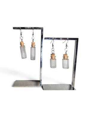 Handmade TWO Pair Glass Bottle Vial Drop Cork Earrings Clear Empty NEW